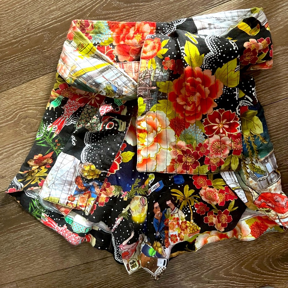 FARM Rio Black Floral High Waist Shorts with Multicolor Print